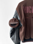 MICHIKO KOSHINO - 1990s BOMBER JACKET WITH CONTRASTING SLEEVE AND DETACHABLE POUCH POCKET