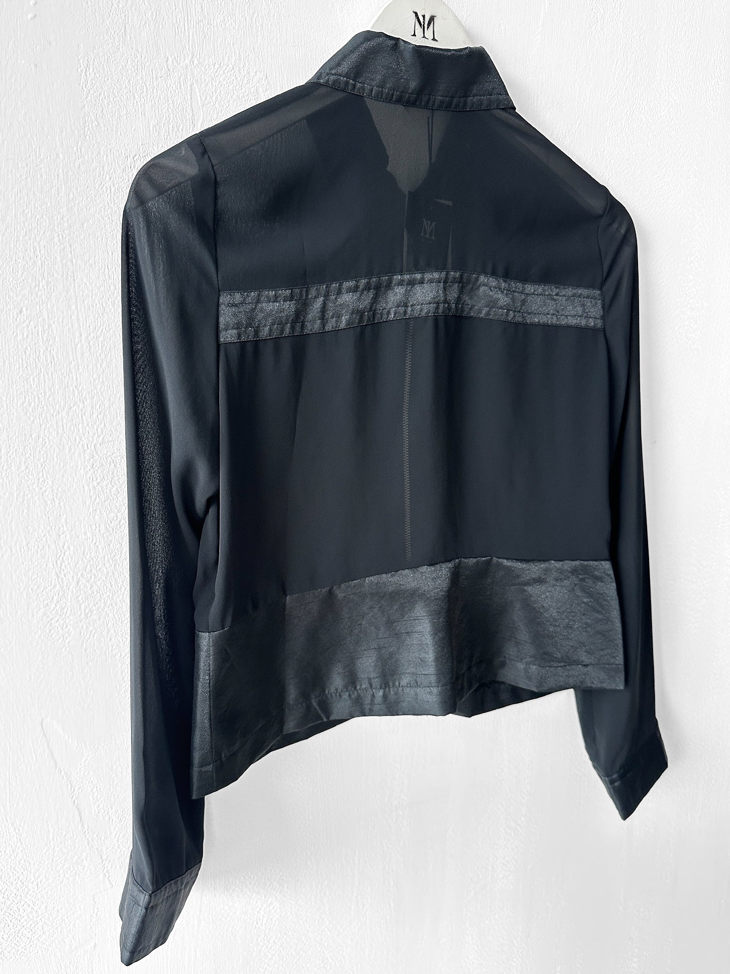 KANSAI YAMAMOTO - late 1990s CROP FIT SHEER JACKET WITH SATIN PANELING