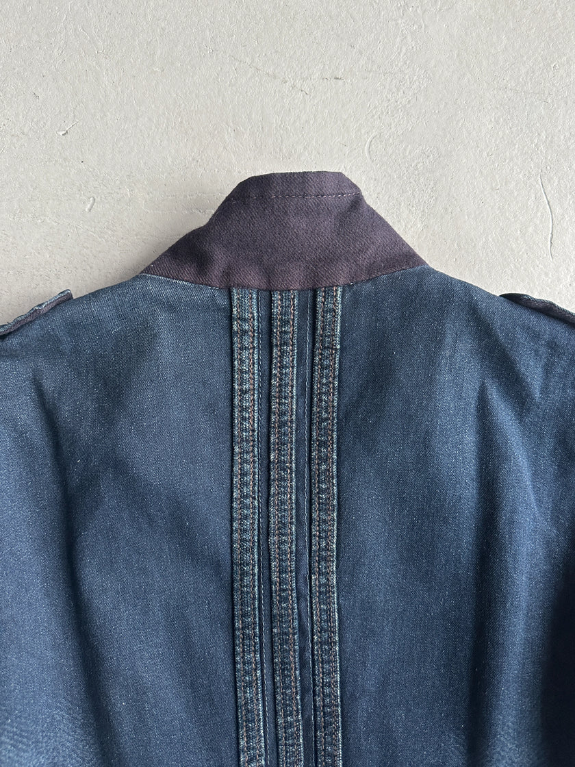 MARITHÉ + FRANÇOIS GIRBAUD - F/W 2003 DOUBLE BREASTED DENIM JACKET WITH WOOL PANEL