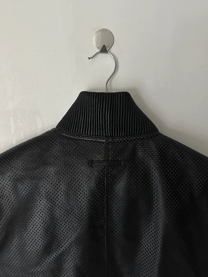 JEAN PAUL GAULTIER OBJET - 1990s PERFORATED LEATHER JACKET WITH ZIP OFF FUR LINING
