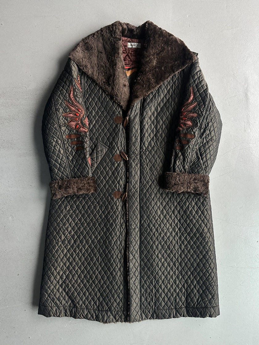 KANSAI YAMAMOTO - 1990s OVERSIZED QUILTED COAT WITH FUR COLLAR