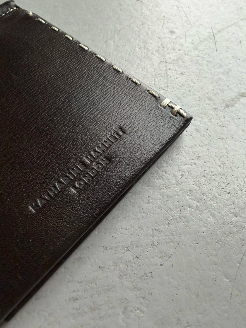 KATHARINE HAMNETT - 1990s LEATHER WALLET WITH STITCHING DETAILS