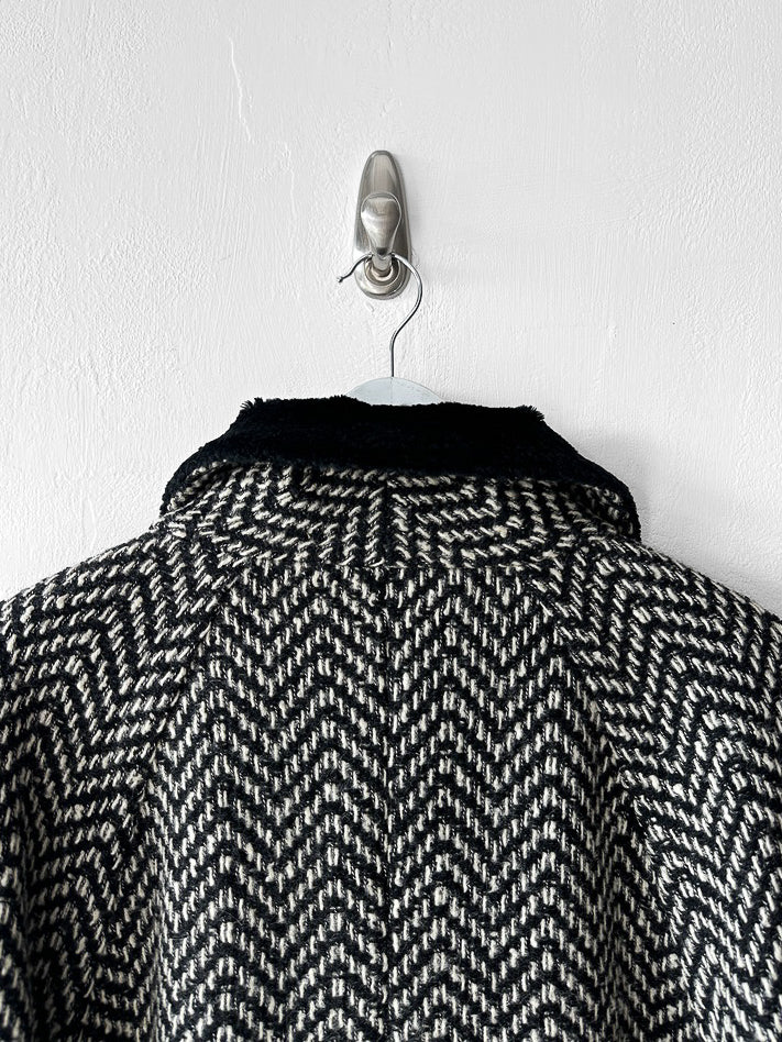 VERSUS VERSACE BY GIANNI VERSACE - early 1990s HERRINGBONE COAT WITH FUR COLLAR