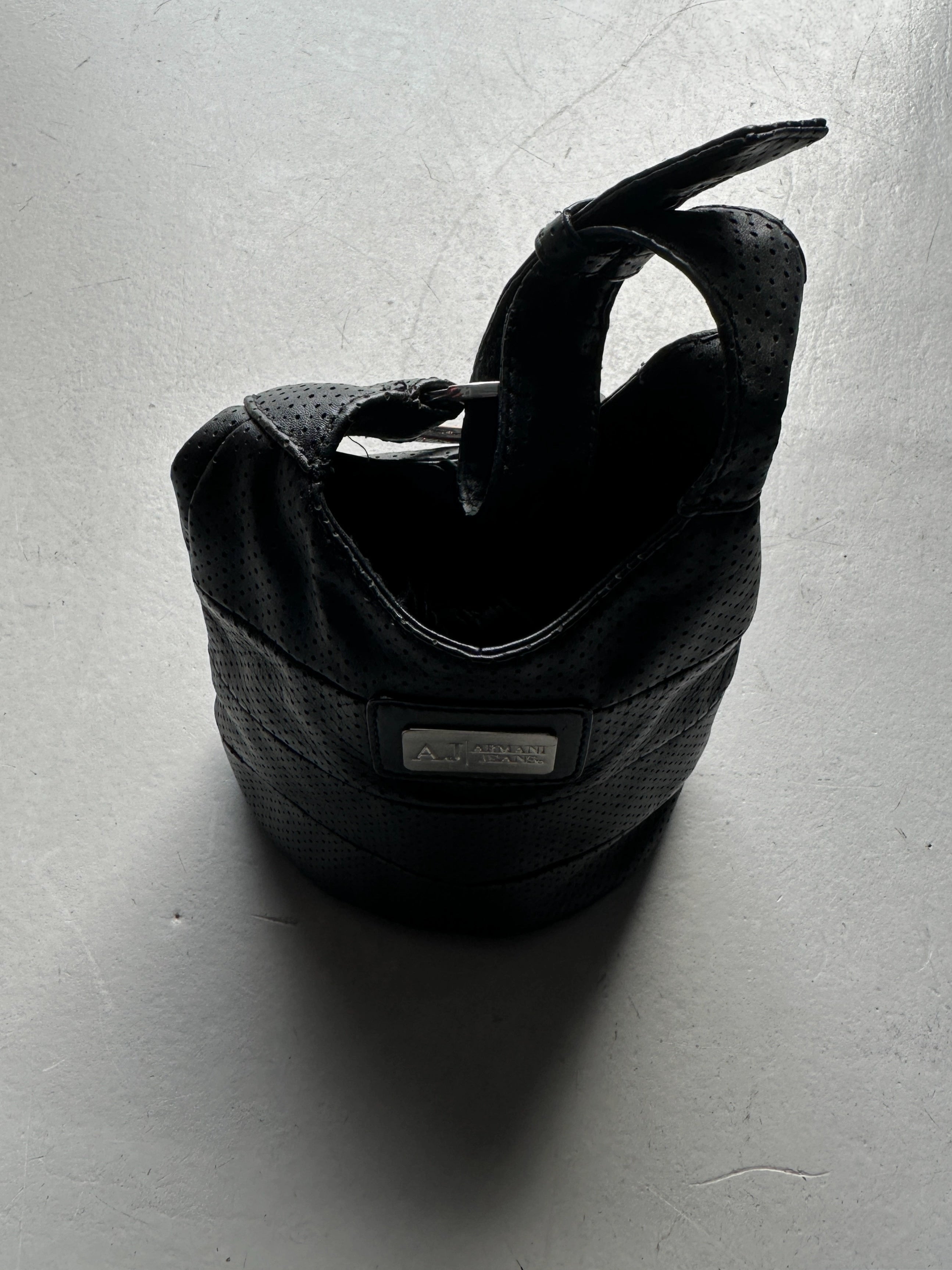 ARMANI JEANS - 2000s PERFORATED LEATHER BUCKET BAG