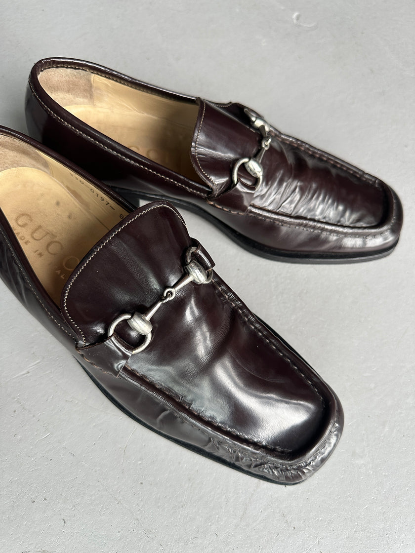 GUCCI - 1980s SQUARE TOE HORSEBIT LOAFERS