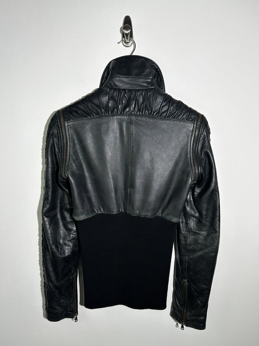 DOLCE & GABBANA - S/S 2003 2 IN 1 LEATHER JACKET WITH PANELED WAIST AND ZIP OFF SLEEVE