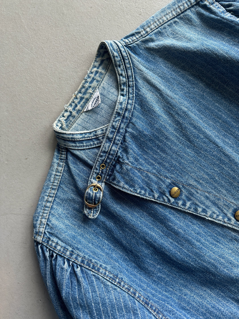 CLOSED - 1980S ASYMMETRICAL CLOSURE PINSTRIPED DENIM JACKET