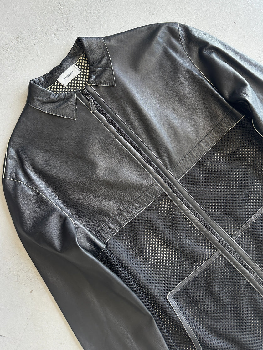FENDISSIME - 1990s LEATHER AND MESH ZIPPED JACKET