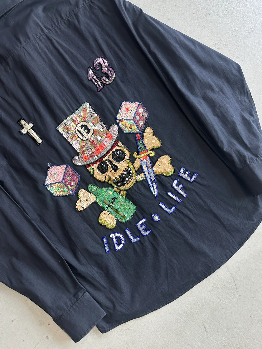 FAKE LONDON - 2003 LUCKY NUMBER SEQUIN LONG SLEEVE SHIRT