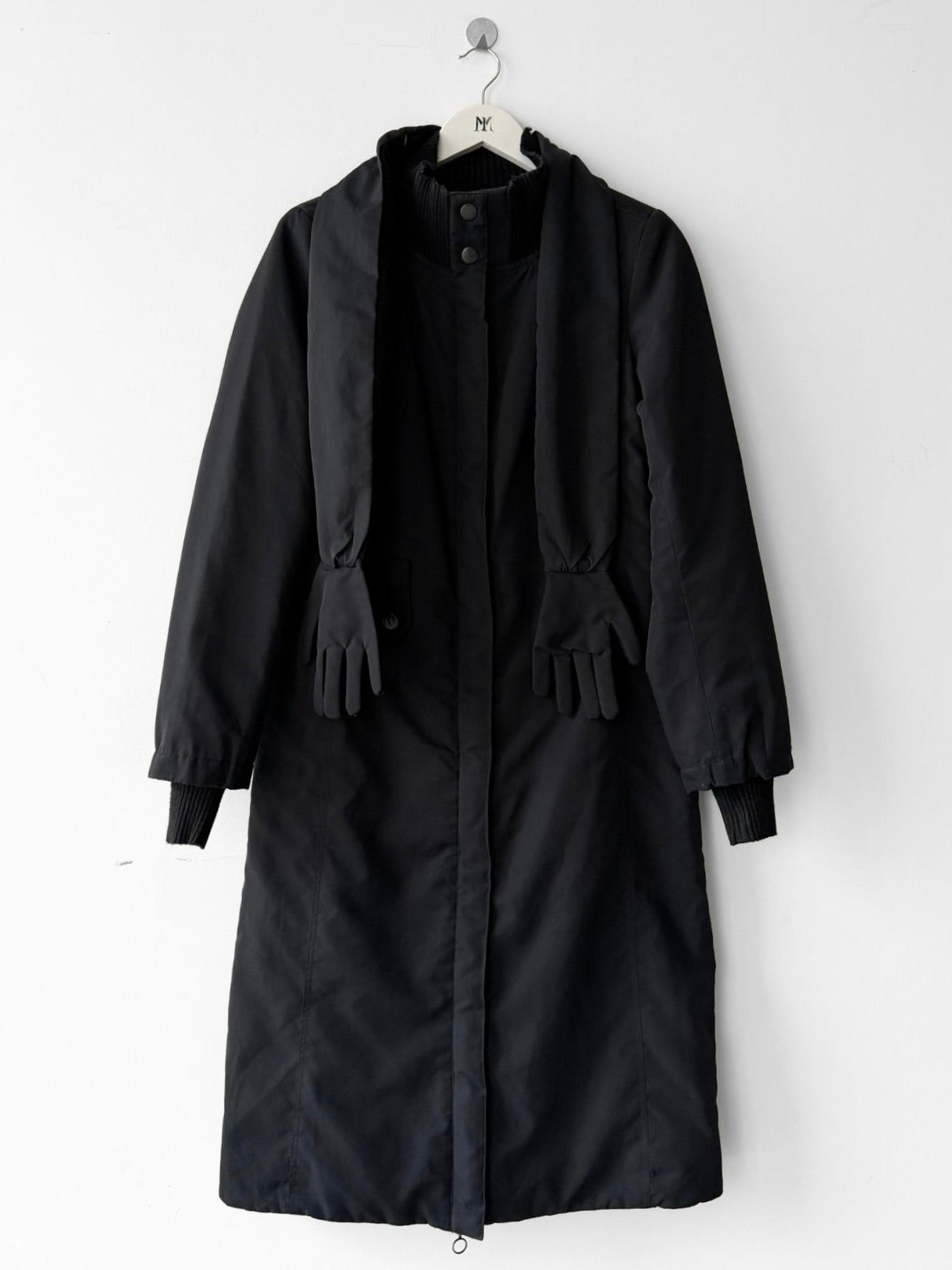 COP COPINE - early 2000s PADDED COAT WITH ZIPPED BACK AND GLOVES SCARF