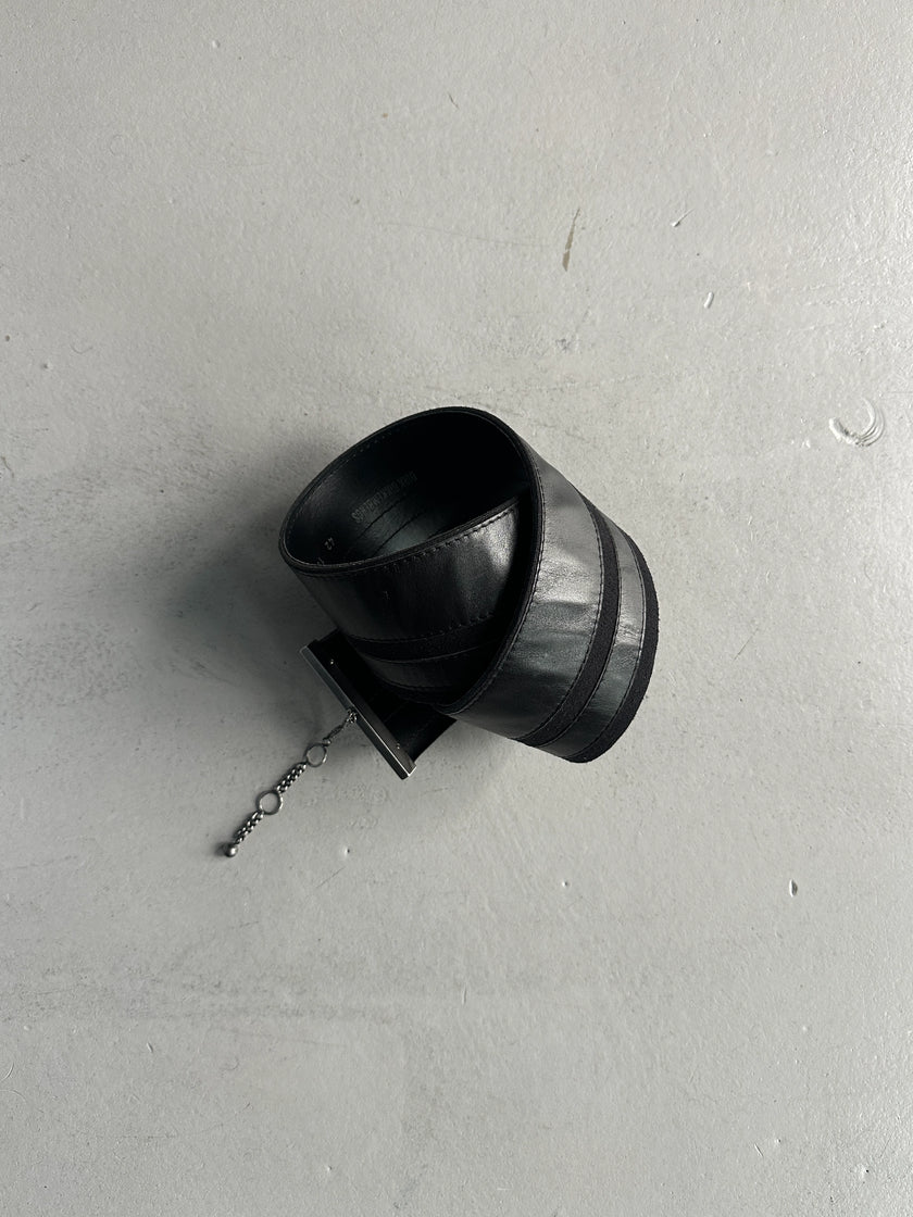 DIRK BIKKEMBERGS - S/S 1998 WIDE LEATHER BELT WITH METAL CHARM DETAIL