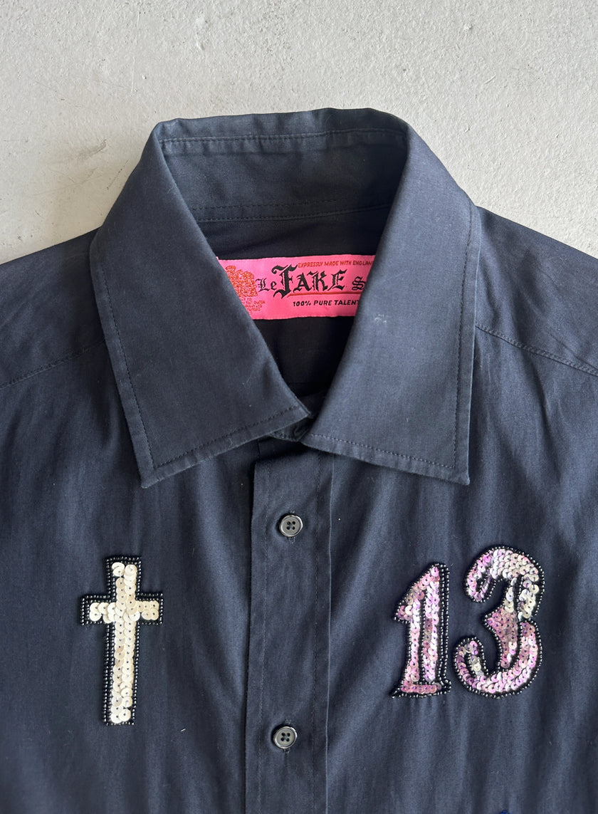 FAKE LONDON - 2003 LUCKY NUMBER SEQUIN LONG SLEEVE SHIRT