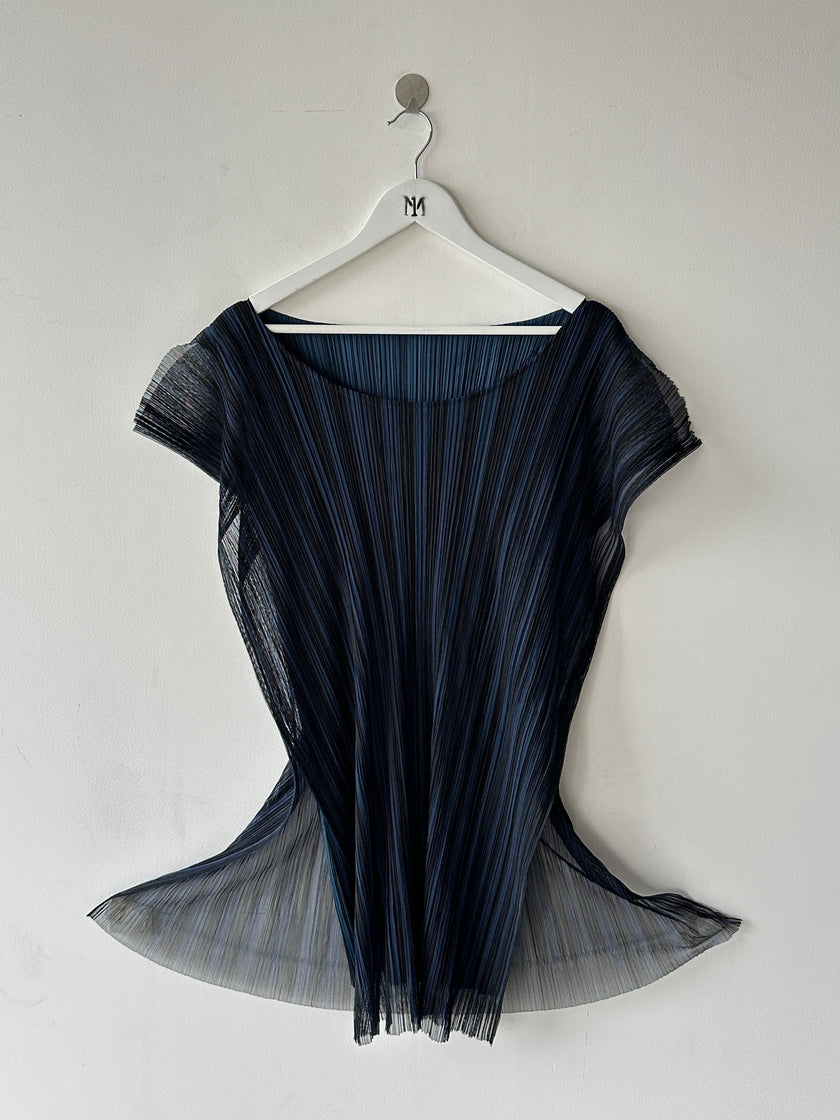 ISSEY MIYAKE - 2000s LAYERED LONGLINE TOP WITH SHEER MESH OVERLAY