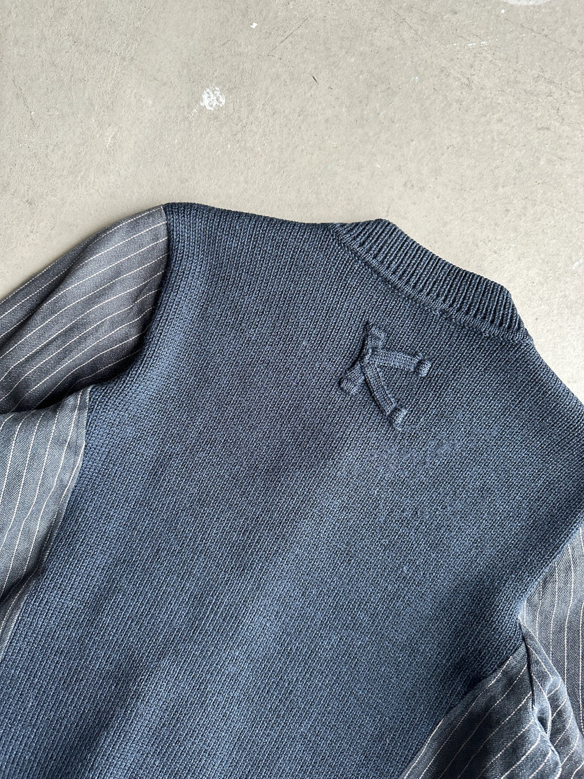 KENZO - 1990s PANELED KNIT CARDIGAN WITH STRIPED SLEEVE