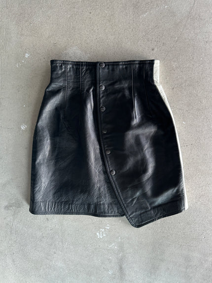 MICHIKO KOSHINO - 1990s HIGH WAIST MINI LEATHER SKIRT