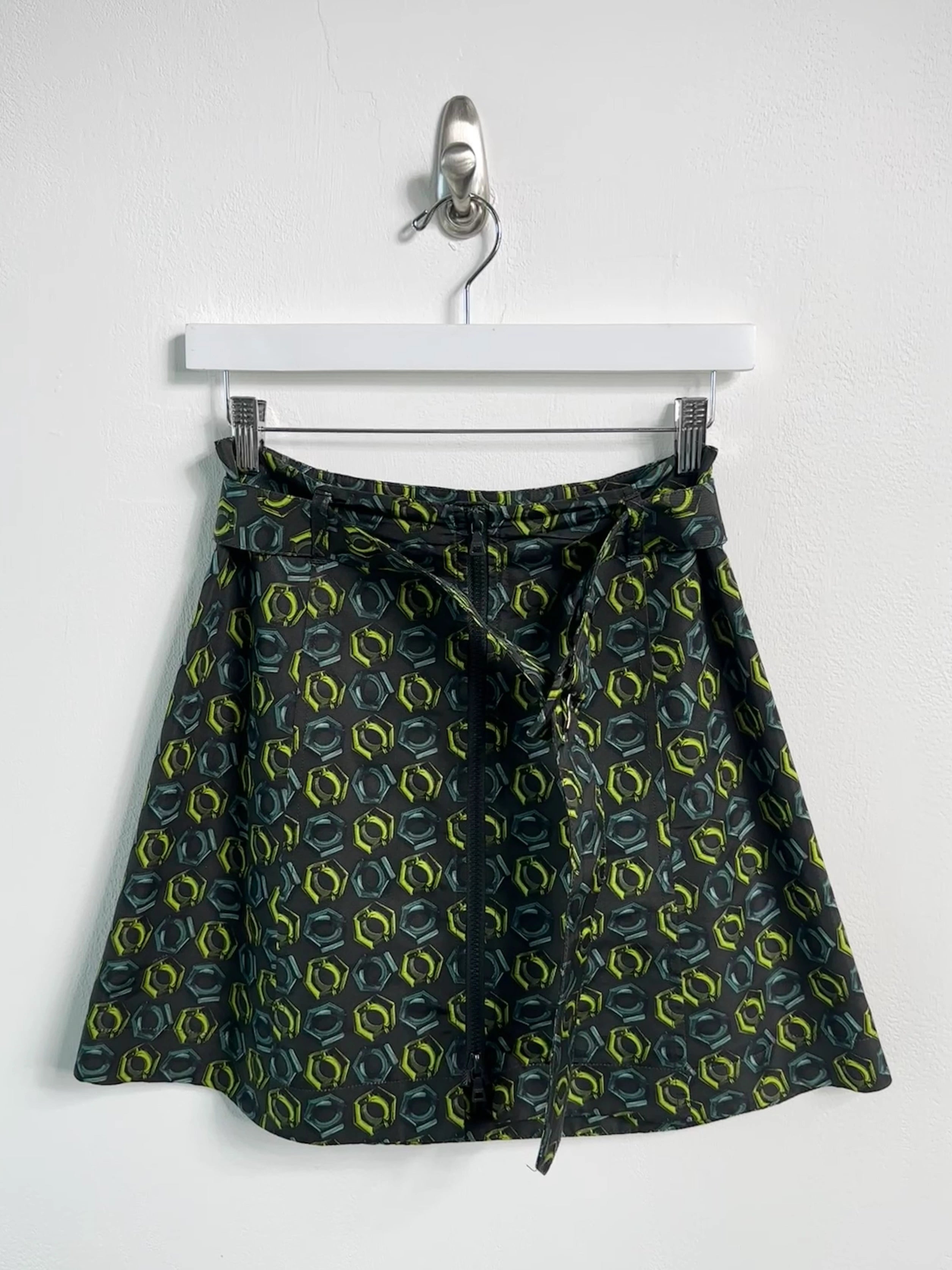 PRADA - S/S 2008 SILK MINI SKIRT WITH FRONT ZIP AND WAIST BELT