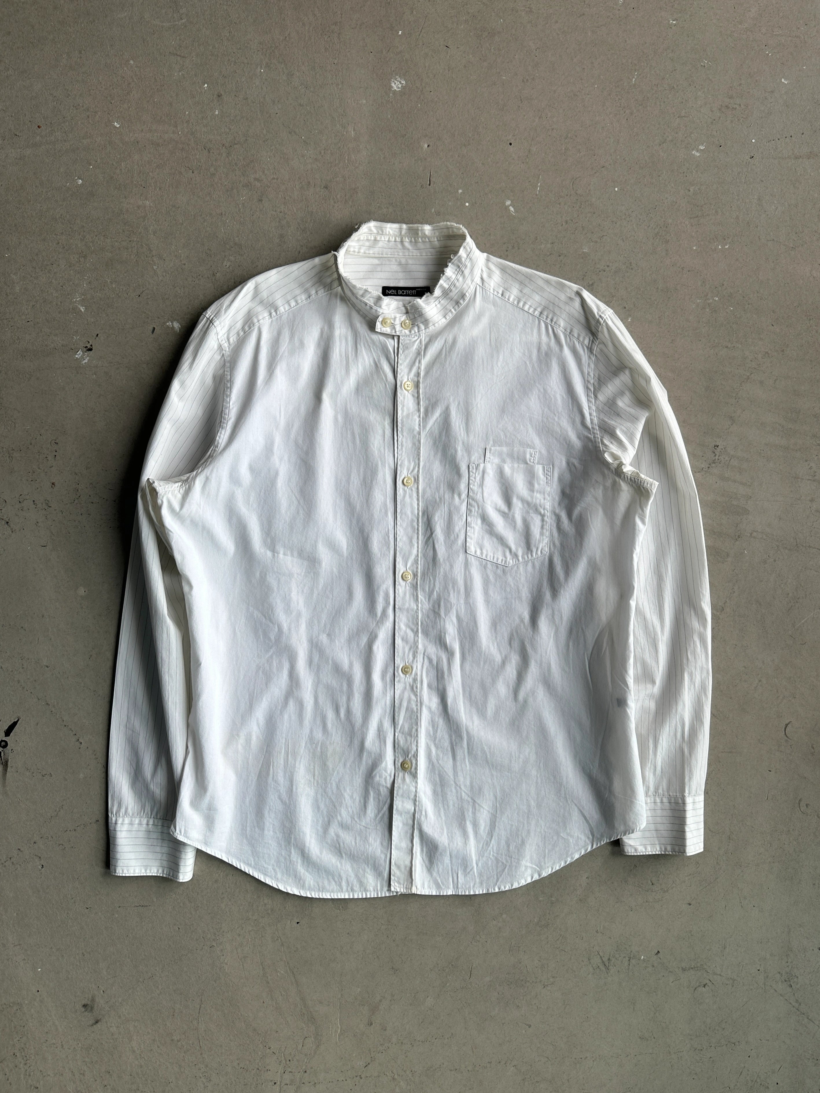 NEIL BARRETT - 2000s FRAYED COLLAR LONG SLEEVE SHIRT