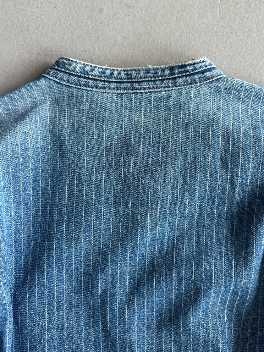 CLOSED - 1980S ASYMMETRICAL CLOSURE PINSTRIPED DENIM JACKET