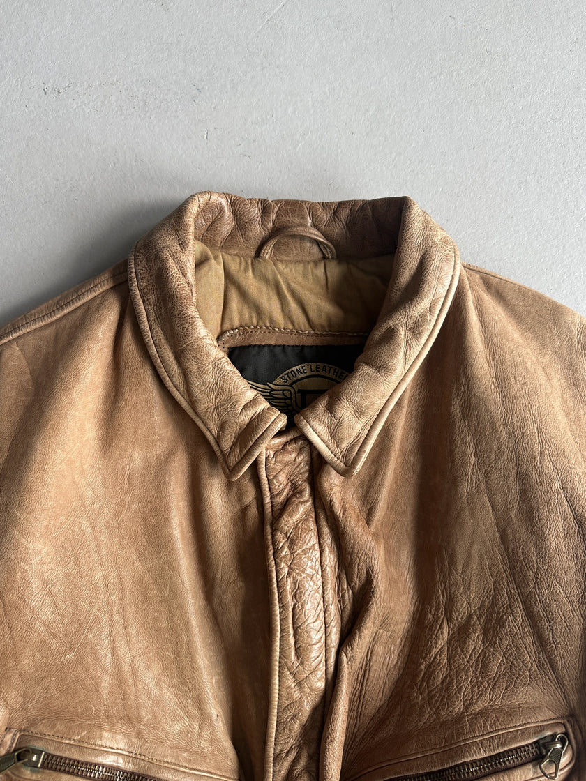 EMPORIO ARMANI - 1980s LEATHER BOMBER JACKET