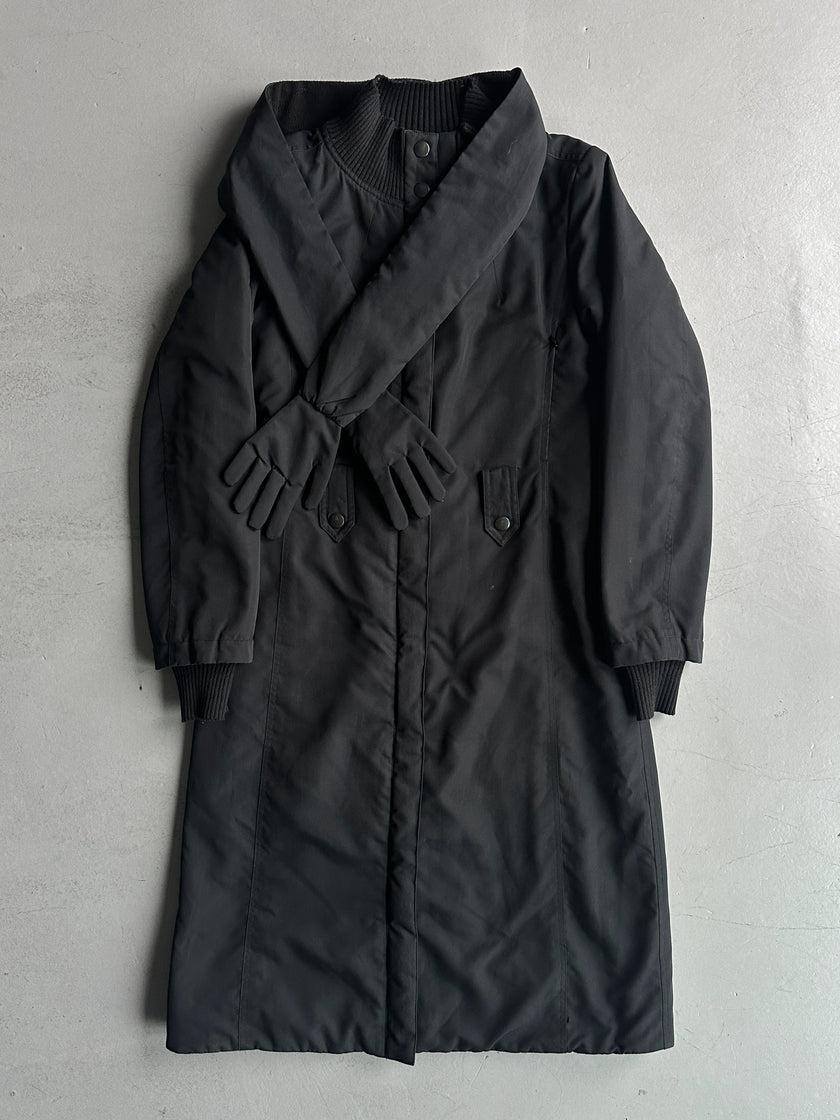 COP COPINE - early 2000s PADDED COAT WITH ZIPPED BACK AND GLOVES SCARF