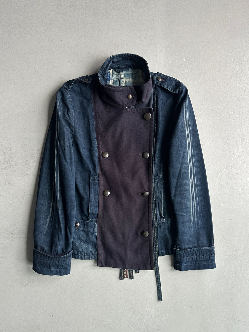MARITHÉ + FRANÇOIS GIRBAUD - F/W 2003 DOUBLE BREASTED DENIM JACKET WITH WOOL PANEL