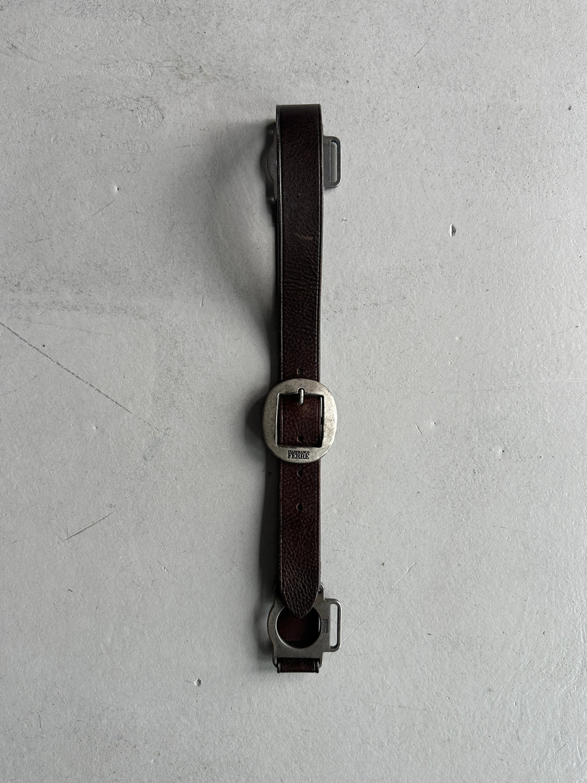 GIANFRANCO FERRÉ - 1990s LEATHER BELT WITH GEOMETRIC METAL CONNECTORS