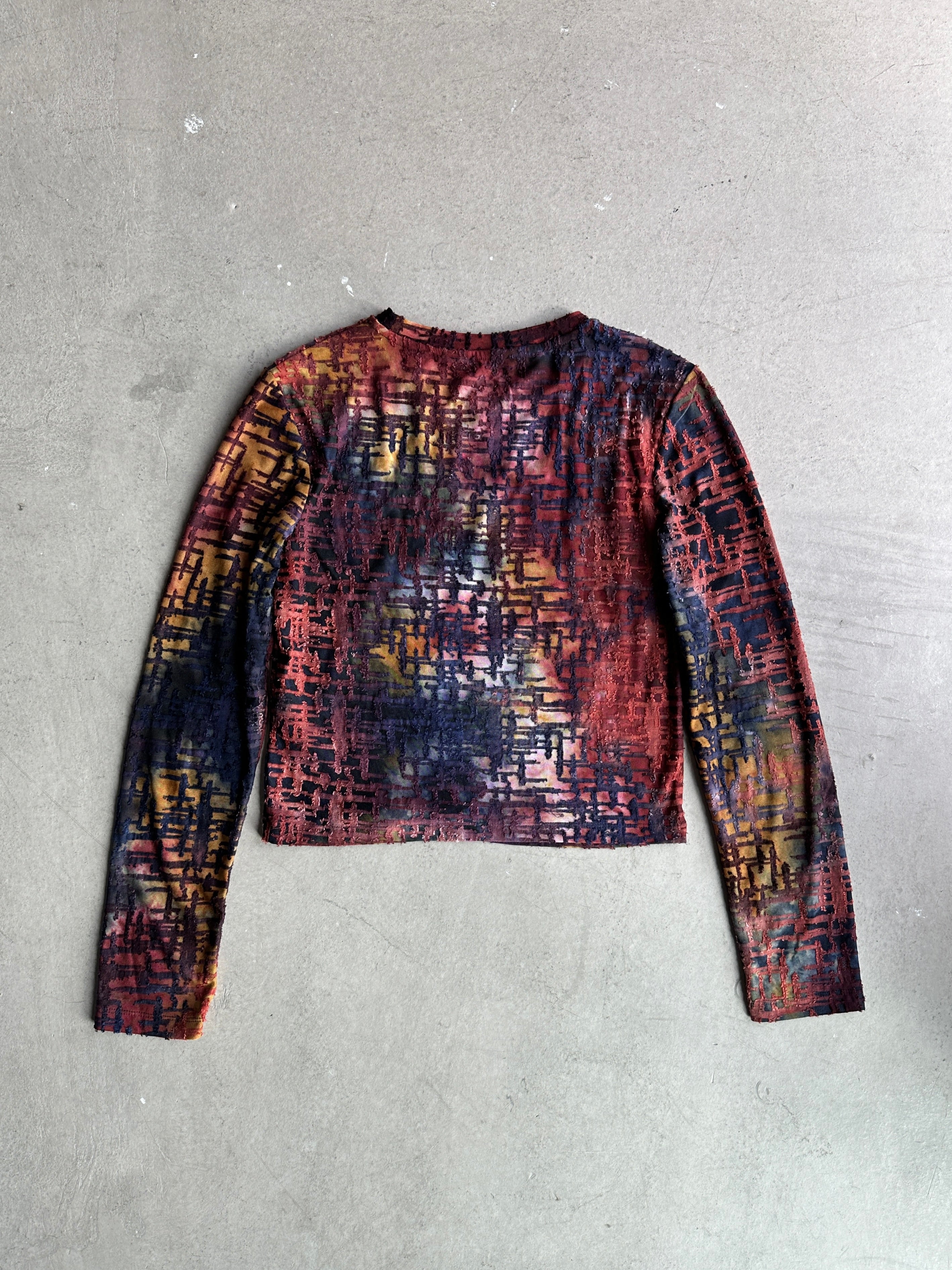 2000s LONG SLEEVE PRINTED MESH TOP