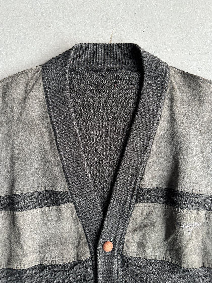 VALENTINO - 1990s PANELED WOOL CARDIGAN WITH SUEDE PATCHES