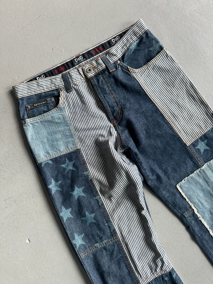 DOLCE & GABBANA - 1990s STRAIGHT FIT PATCHWORK JEANS