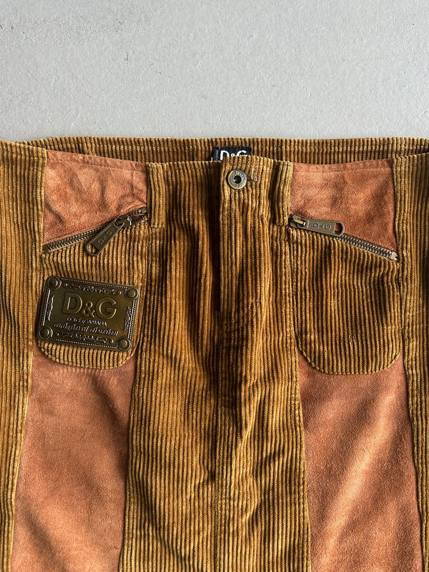 DOLCE & GABBANA - F/W 2002 PANELED CORDUROY AND SUEDE LONG SKIRT