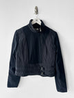 NO LABEL early 2000s CROP FIT JACKET WITH OFF THE CENTRE ZIP AND BUCKLE DETAIL AT WAIST