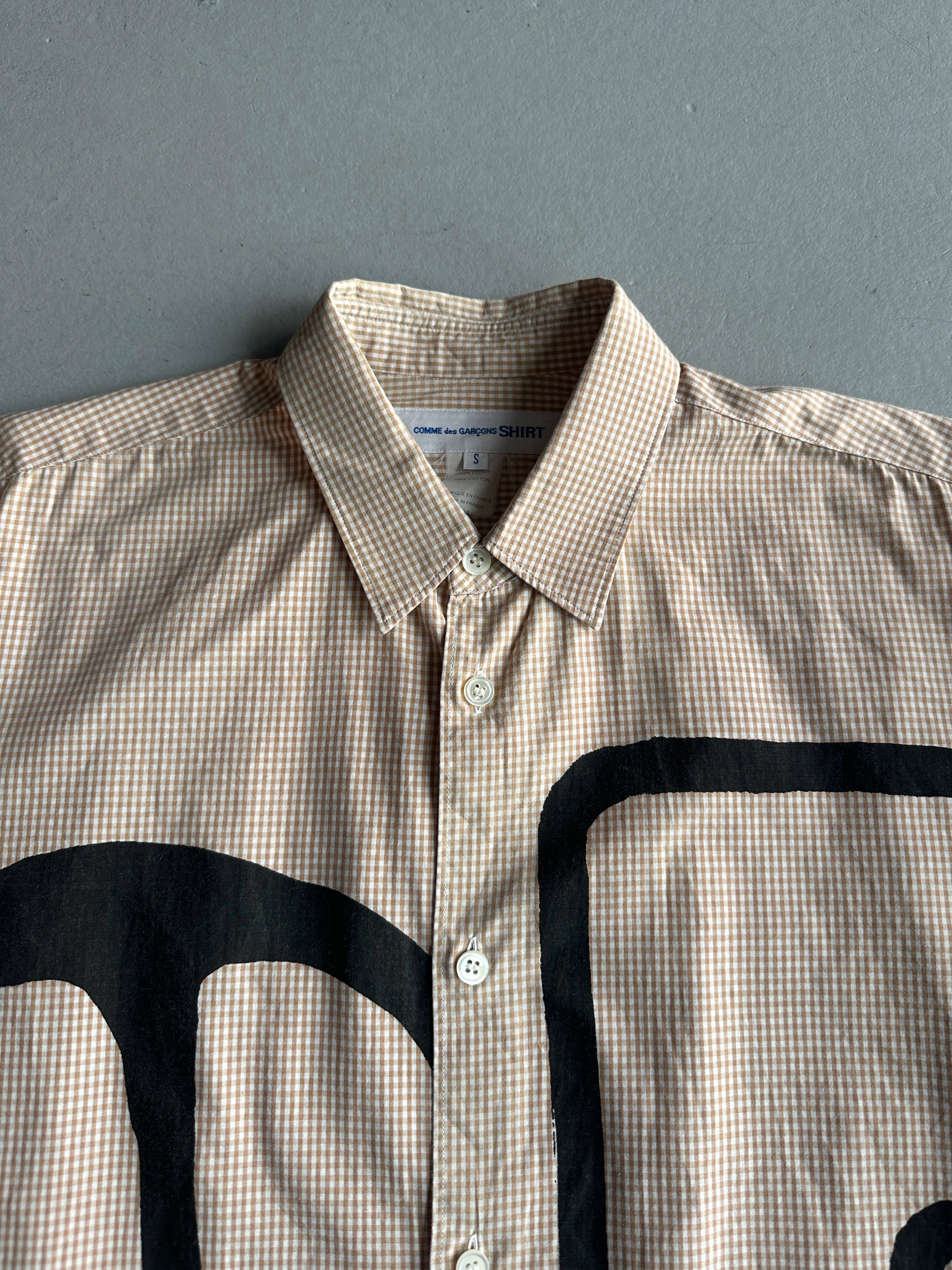 COMME DES GARÇONS SHIRT - F/W 2013 MICRO CHECK PATTERN SHIRT WITH OVERSIZED GRAPHIC AT FRONT