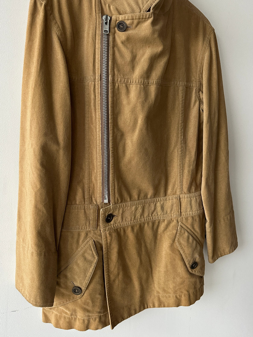 ISSEY MIYAKE WINDCOAT - 1980s ASYMMETRIC ZIP JACKET WITH MINI SKIRT LIKE PANEL