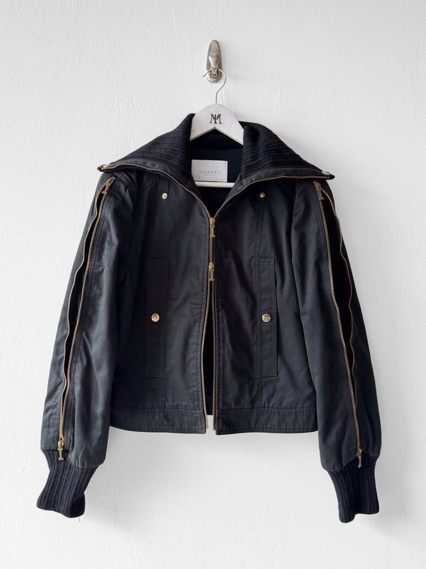 ICEBERG  - circa F/W 2003 STRAIGHT FIT JACKET WIT ZIP DETAILS AND KNIT INSERTS AT SLEEVE