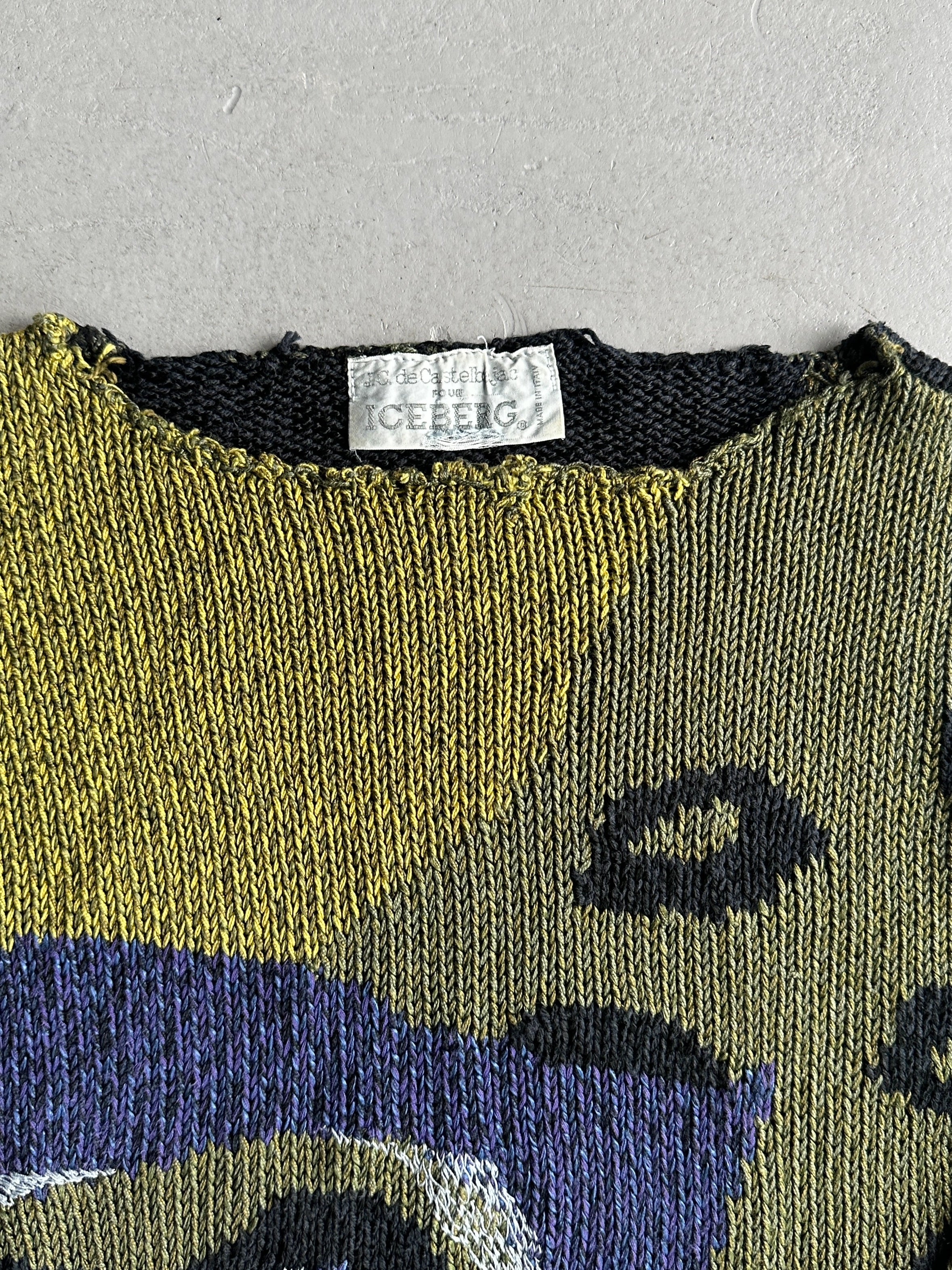 ICEBERG BY J.C. DE CASTELBAJAC - 1980s DISTRESSED COLLAR KNIT JUMPER