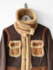 ITALIAN LABEL 1980s PANELLED JACKET WITH LEATHER PANELS AND SHEARLING COLLAR AND TRIMS
