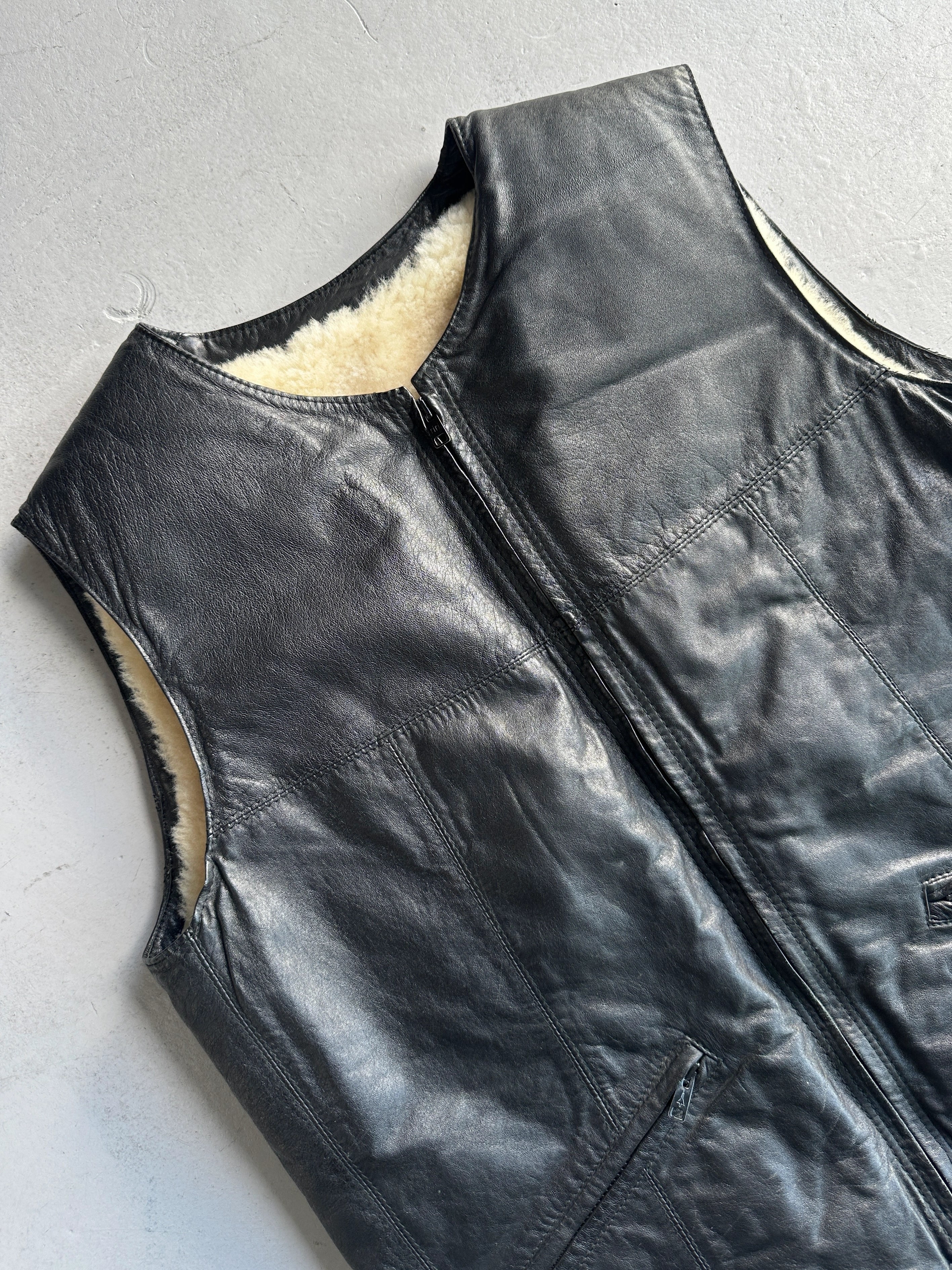 1990s REAL SHEARLING LEATHER VEST GILET JACKET