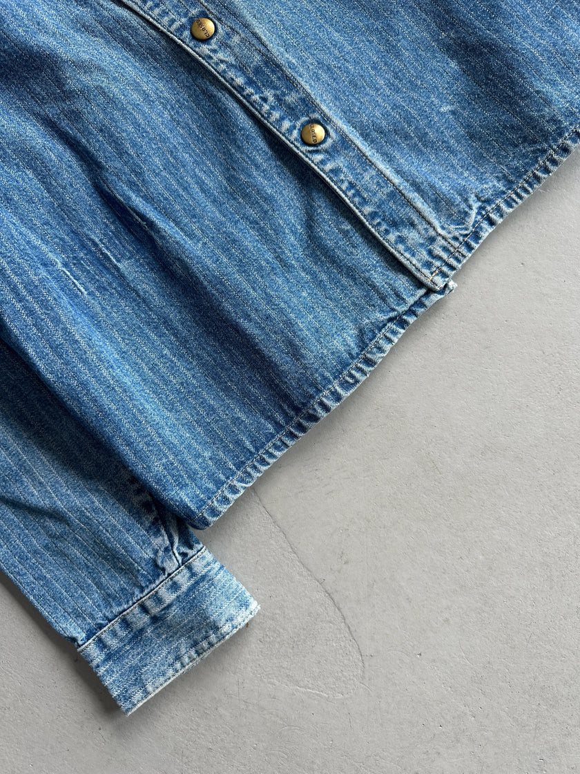 CLOSED - 1980S ASYMMETRICAL CLOSURE PINSTRIPED DENIM JACKET