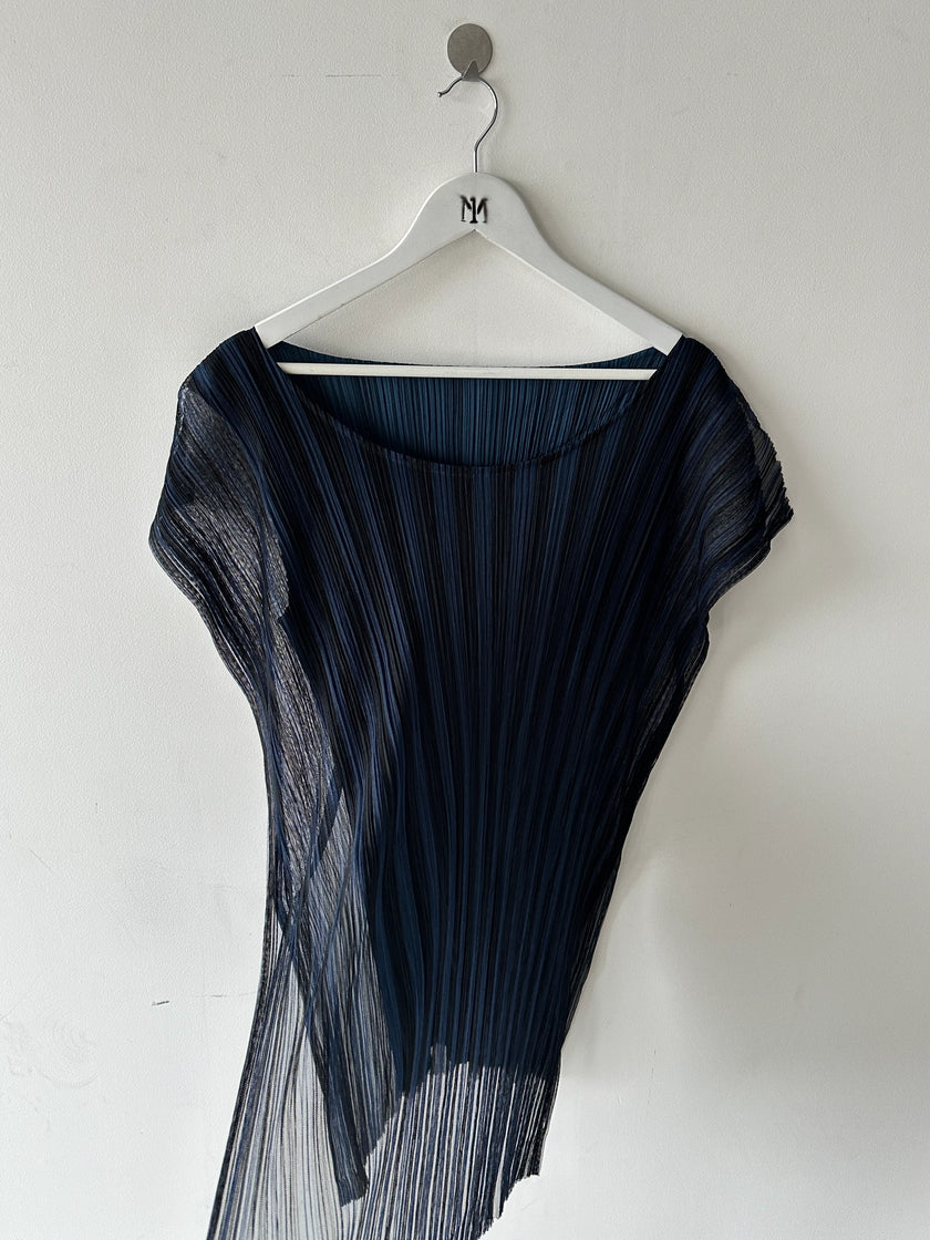 ISSEY MIYAKE - 2000s LAYERED LONGLINE TOP WITH SHEER MESH OVERLAY