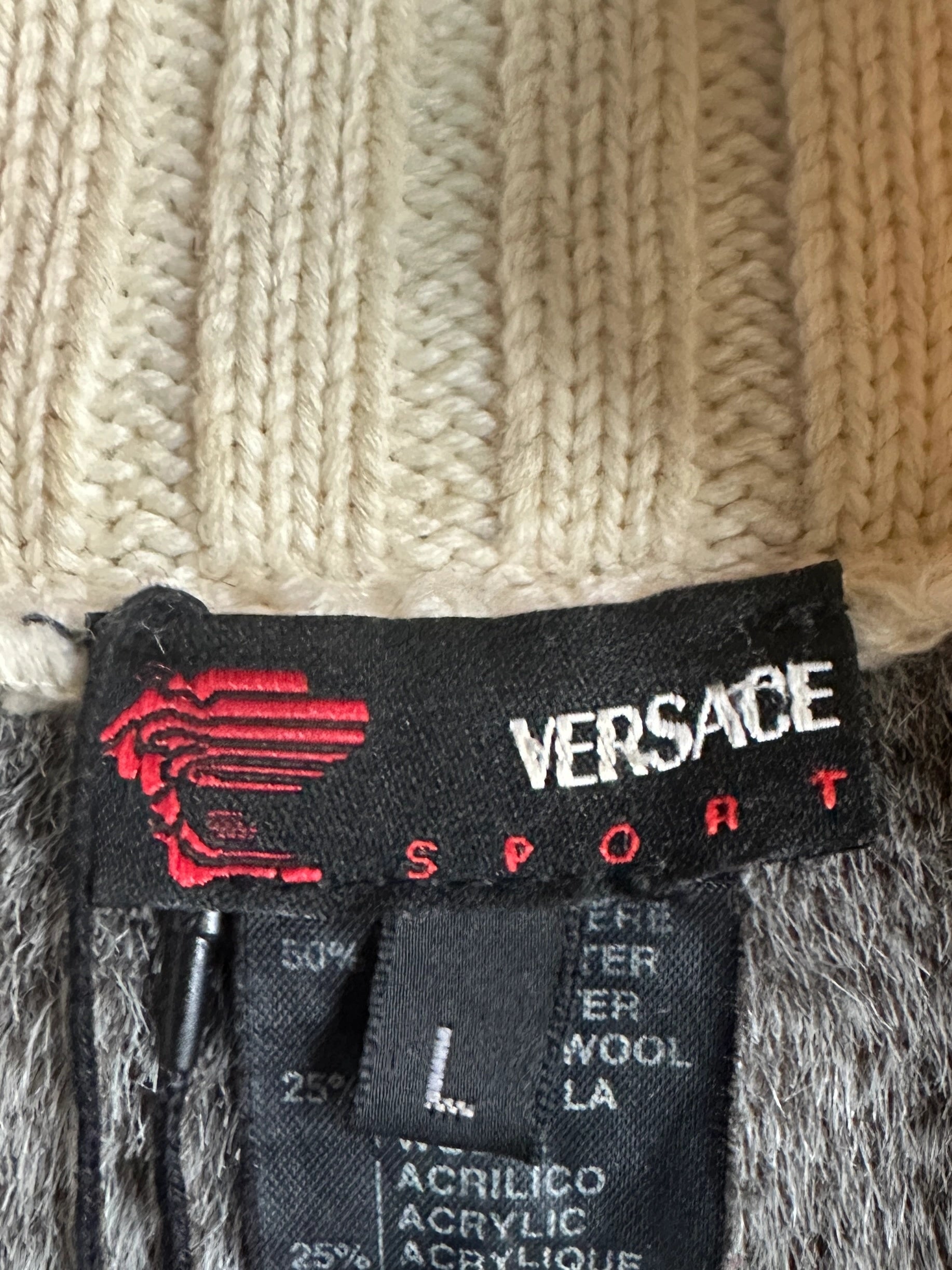 VERSACE - 2000s CHUNKY KNIT PANELED CARDIGAN WITH SUEDE BACK