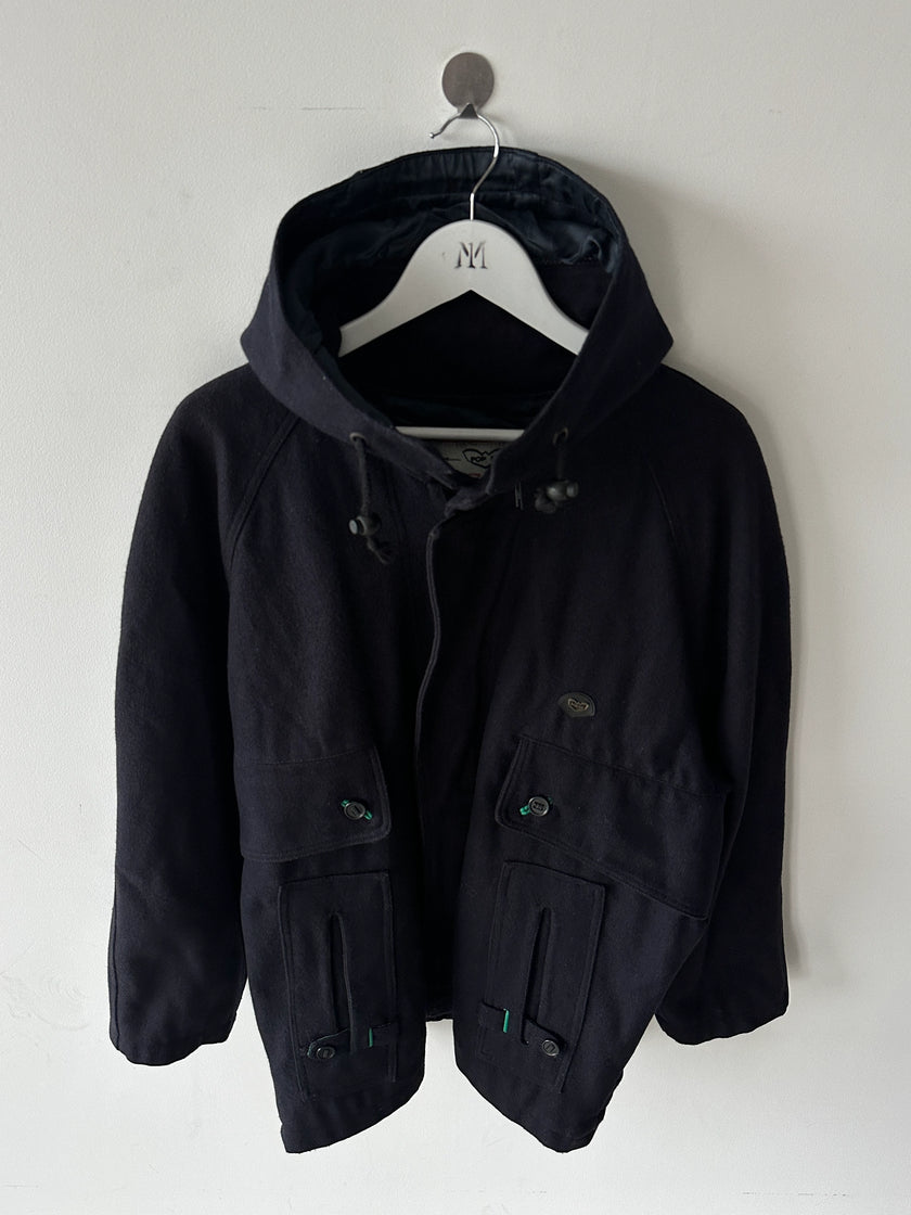 ITALIAN LABEL 1980s WOOL JACKET WITH REMOVABLE ZIPPED HOOD