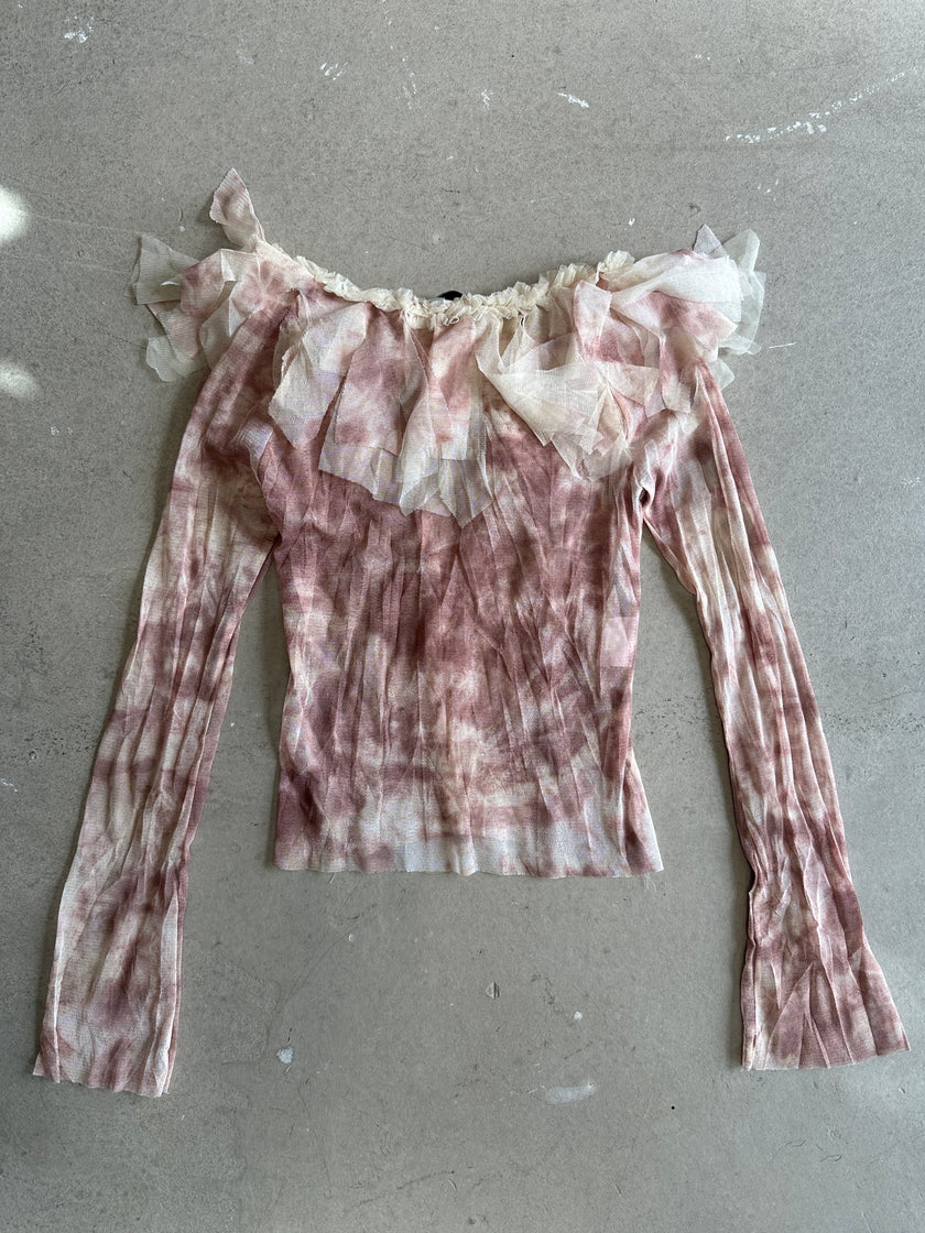 2000s RUFFLE TIE-DYE SHEER TOP