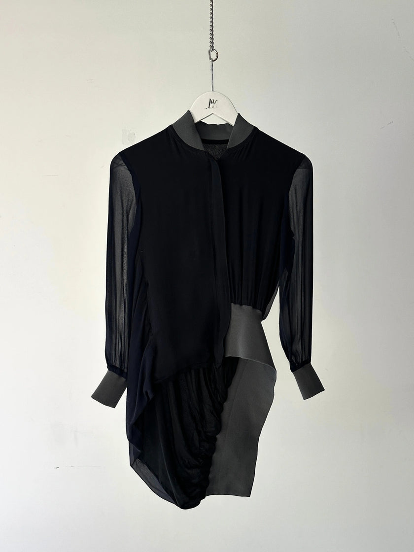 YOHJI YAMAMOTO - S/S 2001 ASYMMETRICAL SILK BLOUSE CARDIGAN