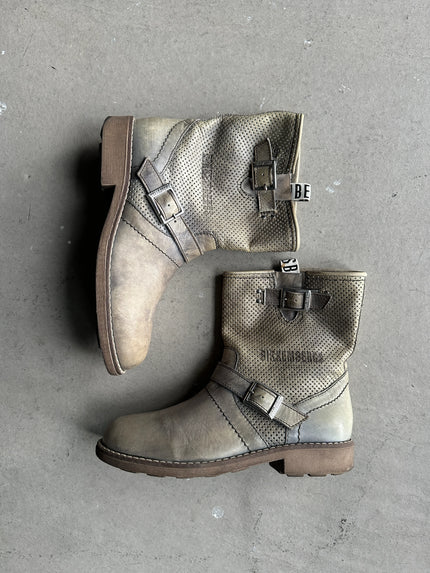 BIKKEMBERGS - 2000s PERFORATED DISTRESSED LEATHER ANKLE BOOTS