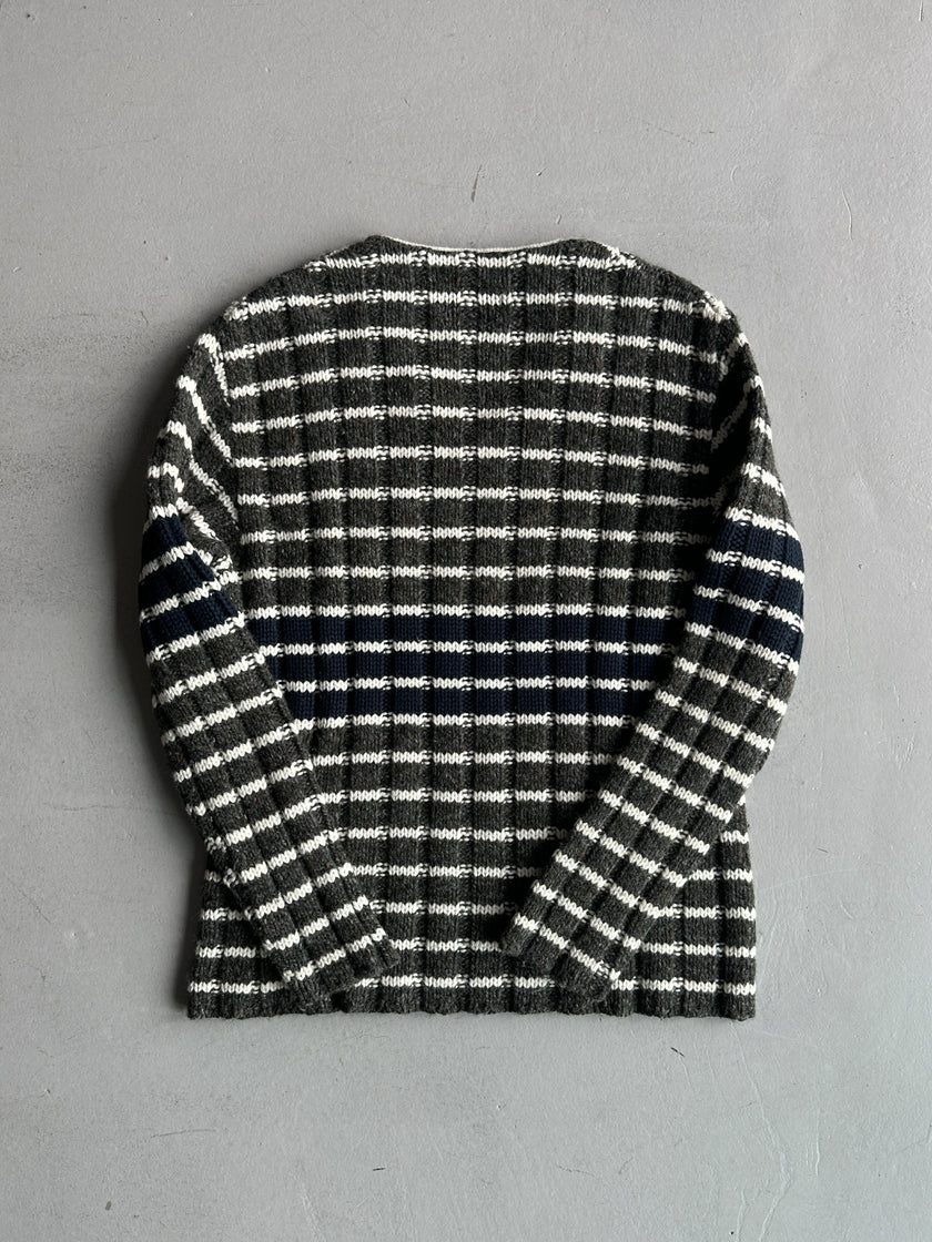 ARMANI JEANS - 1990s CHUNKY KNIT JUMPER WITH LOGO EMBROIDERED FRONT