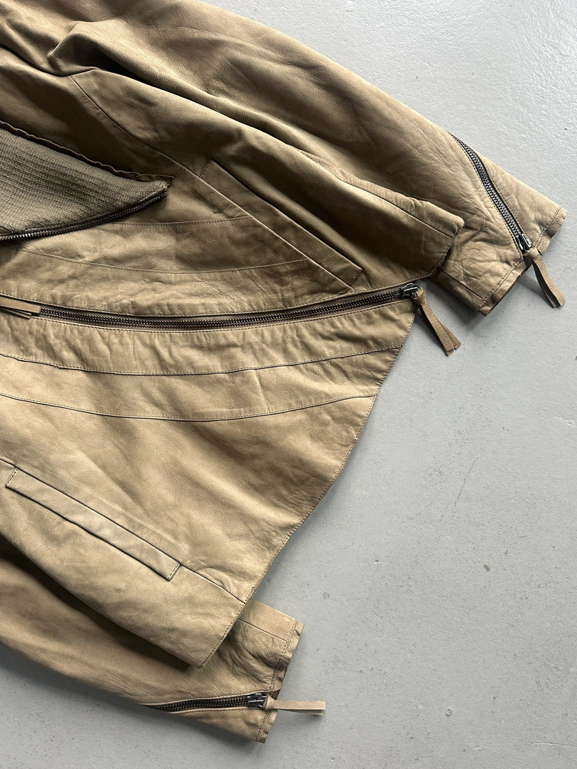 EMPORIO ARMANI - A/W 2011 ASYMMETRICAL ZIP FUNNEL NECK COLLAR CALF LEATHER JACKET