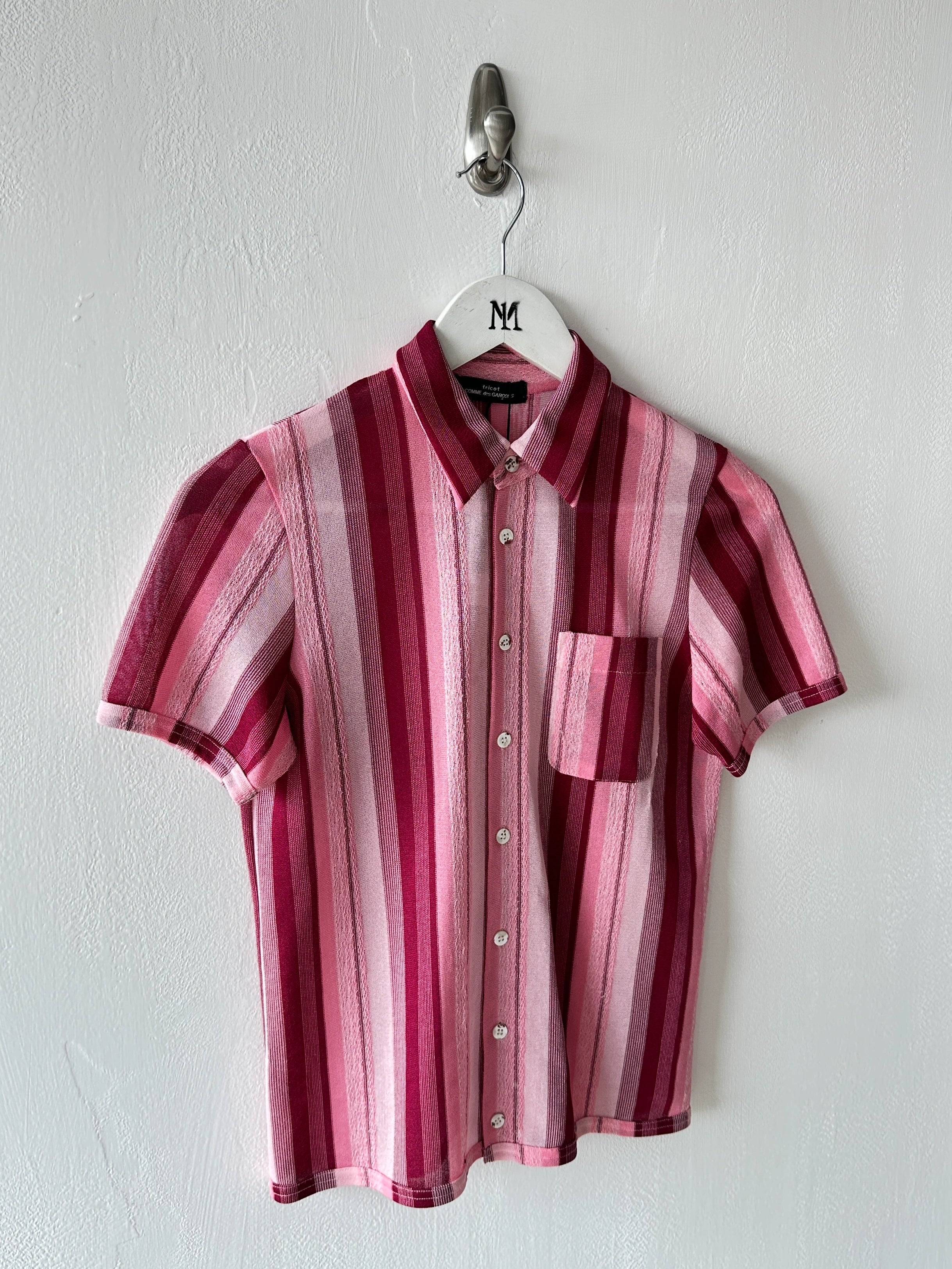 COMME DES GARÇONS - early 2000s OPEN KNIT SHORT SLEEVE BUTTONED SHIRT