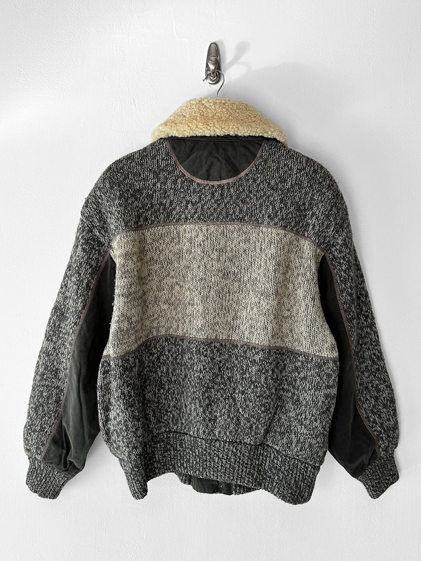 ICEBERG BY J.C. DE CASTELBAJAC - 1980s WOOL BOMBER JACKET WITH SHEARLING COLLAR