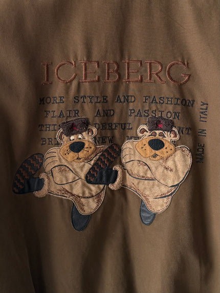 ICEBERG - 1980s BOMBER JACKET WITH CONTRASTING SUEDE SLEEVE AND APPLIQUÉ AT BACK