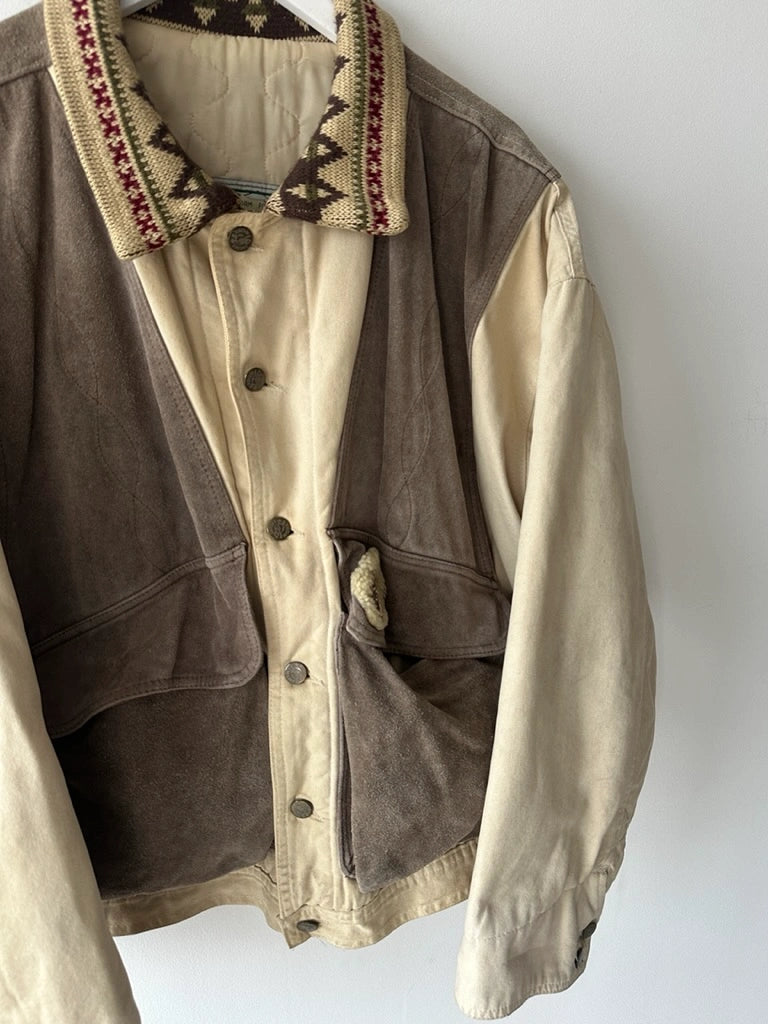 DIESEL - 1980s BOMBER JACKET WITH LAYERED SUEDE PANEL FRONT